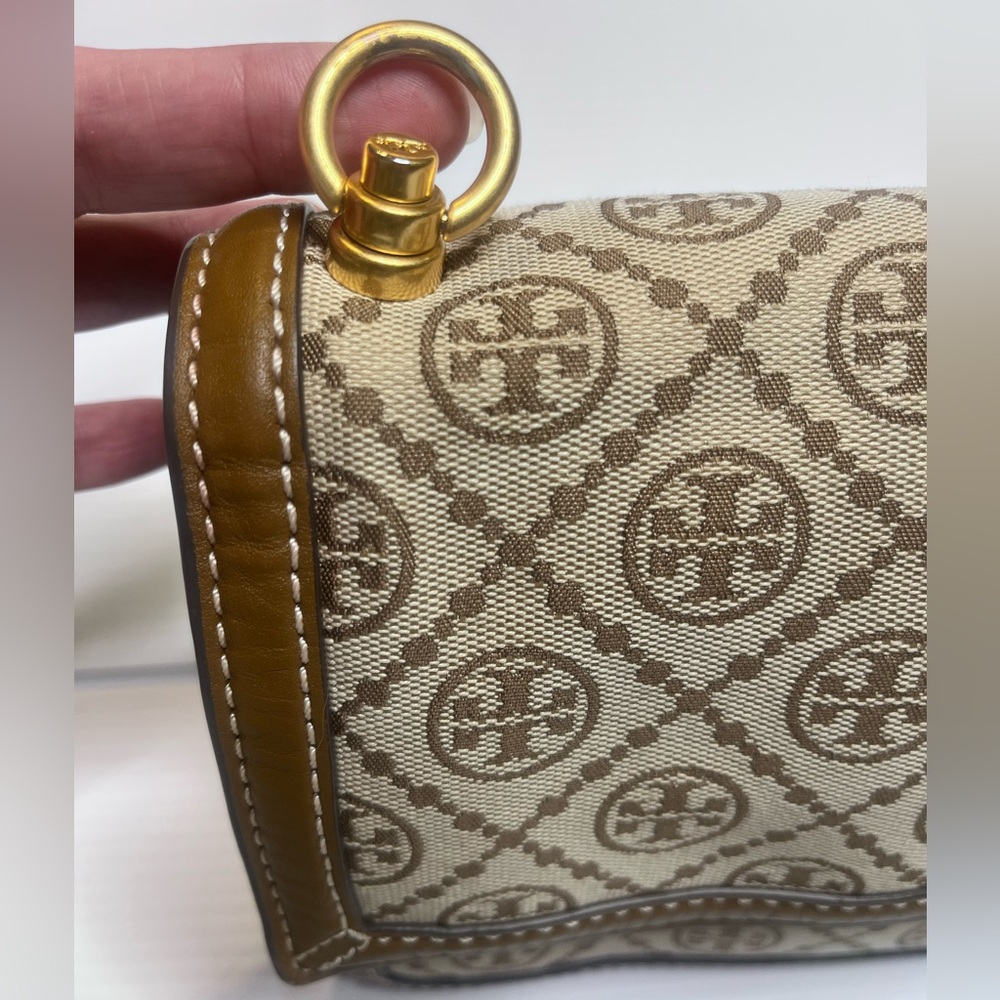 Tory Burch T Monogram Jacquard Mini Shoulder Bag Hazelnut Tan Brown No Strap - Picture 3 of 16